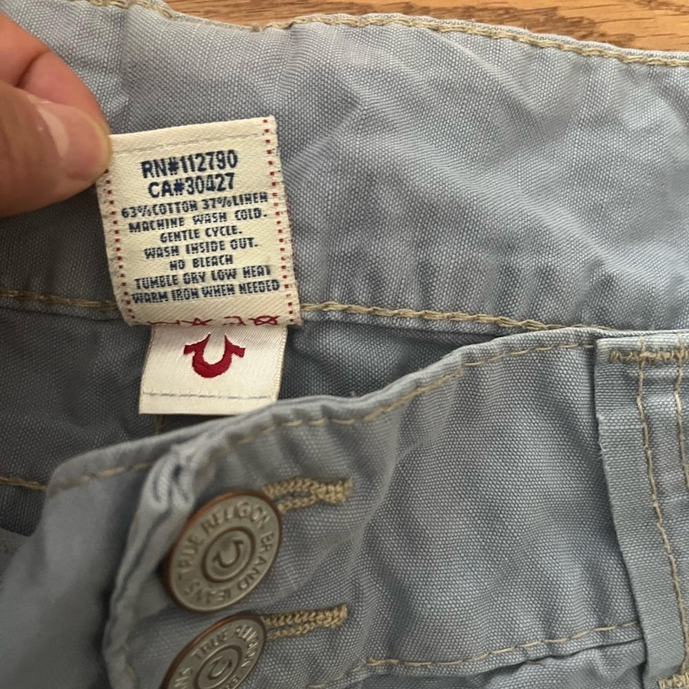 [W29]True Religion Gray/Blue Linen Cotton Sammy Shorts Wide Fold Hem - Picture 3 of 8